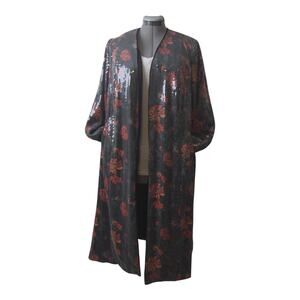 Torrid Sequin Duster 2XL Black & Red Floral Kimono  Date Night Glam Rose Print